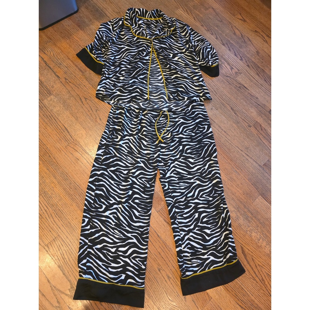 Room Service Zebra Print Pajama Set Black White Yellow RS3820553 Womens Medium